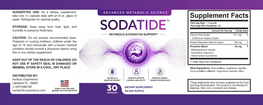 SodaTide product label showing the Supplement Facts panel